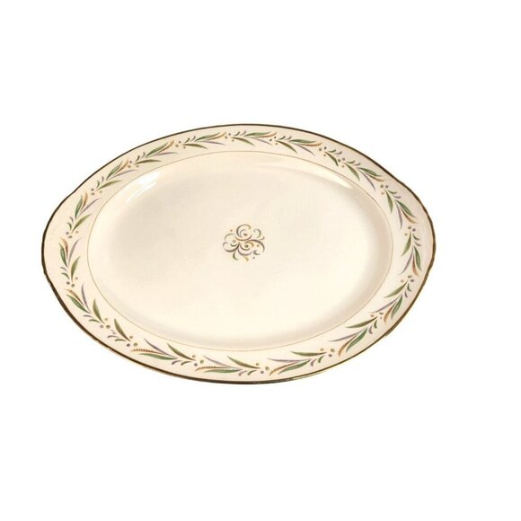 Eggshell Nautilus Autumn Oval Serving Platter Gold Trim 11.5 x 9 inch Fine China - Picture 1 of 9
